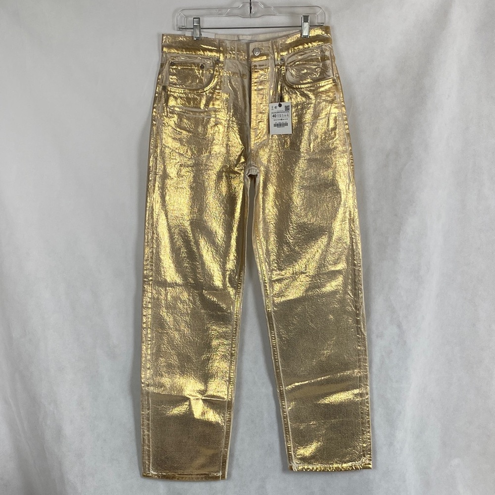 NWT Zara Gold Metallic Jeans - Size 8